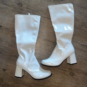 White Knee High Leather Boots